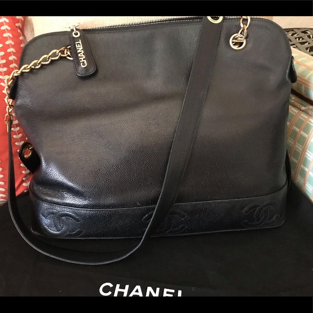 Black top zip Chanel bag